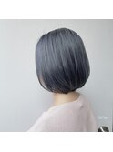 内巻きボブ/重めボブ/ブルーアッシュグレー/アッシュ系カラー