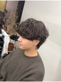 爽やかビジネスツーブロック無造作ナチュラル波巻きパーマウルフ