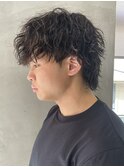 メンズパーマショートツイストスパイラルパーマセンターパート