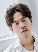 大分シャドウパーマメンズカットラウンドマッシュセンターパート