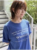 顔周りレイヤー　ミディアムレイヤー　オリーブベージュ