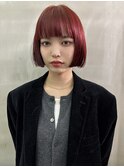 ボブ / ボルドーカラー / 赤髪 / 切りっぱなしボブ