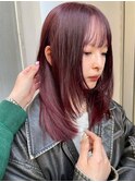 レイヤーカット暖色カラーボルドーカラー赤髪ダブルカラー