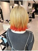 切りっぱなしボブ×ブロンド×エンドカラーオレンジ