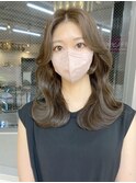 ミディアムくびれヘア/ブリーチなしミルクティーグレージュ