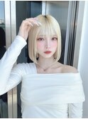 切りっぱなしボブ×ブリーチ縮毛矯正×髪質改善×顔周りカット