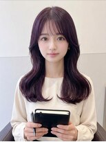 アトラスサロン 札幌大通り(Atras.salon)&nbsp;パープルブラウンの髪質改善シースルーバングロング
