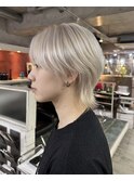 メンズウルフダウンパーマシースルーマッシュメンズハイトーン