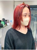 横浜★赤髪ケアブリーチのインナーカラー顔まわりレイヤー