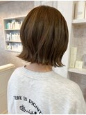 福山人気切りっぱなしボブミニボブ外ハネフォギーベージュ艶髪夏