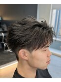韓国へアカルマパーマワックスなしセンターパート黒髪ウルフ