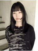 オフブラック姫カット暗髪透明感カラーブルーブラック黒髪ロング