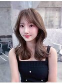 黒髪韓国小顔レイヤーイメチェン暗めオリーブグレークラゲヘアー