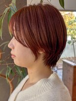 トップヘアー スパアンドリラクゼーション 安城(spa&relaxation)&nbsp;安城マッシュ丸みショートボブチェリーレッド艶髪面長丸型30代