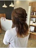 編み込みハーフアップ