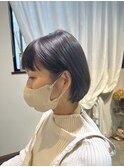 ダークアッシュ　360度美魔女小顔ショート　髪質改善耳掛けボブ