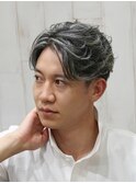 ハイトーン大人メッシュピンパーマローフェードメンズカット