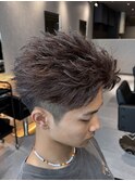 熊本メンズカラー ブラウン 短髪 アップバング MEN'S HAIR