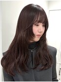 ココアブラウン ローズブラウン ラウンドバング 姫カット ロング