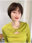 大人可愛い小顔ジャギーボブ似合わせオリーブベージュボブ