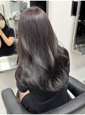 1465透明感黒髪シアーグレージュ外国人風カラーふんわりカール