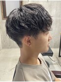 メンズ/アップバング/ツーブロックマッシュ/束感ショート波巻き