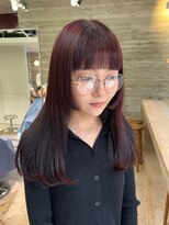 ヲタク(wotaku.)&nbsp;レッドカラーボルドーカラー赤髪ぱっつん前髪ブリーチなしカラー
