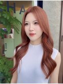オレンジベージュ 韓国ヘア ヨシンモリ ブリーチカラー 顔周り