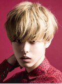 メンズハイトーンブロンドショートマッシュ　ダブルカラー