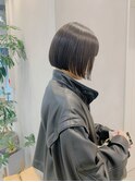 暗髪/切りっぱなしボブ/グレージュカラー
