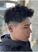 ツイストスパイラルパーマフェードメンズショート刈り上げ短髪