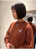 【吉田江梨】丸みボブ ワイドバング 透け感ブラウンカラー