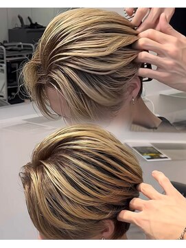 ステラ(STELLA) メンズ/バレイヤージュ/センターパート/ブリーチ&ダブルカラー