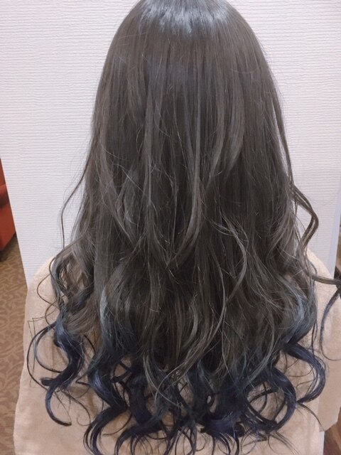 【☆トレンド裾カラー☆】グレーアッシュ×ブルー