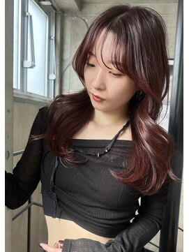 サイン 表参道(SIGN) 韓国ヘアレイヤーロンググレーベージュ前髪パーマ黒髪