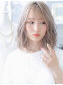 ★ホワイトブロンドウェーブミディアムボブパーマ10代20代★1!