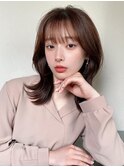 シャギーレイヤーロング韓国ワンホンヘアシースルーぱっつん前髪