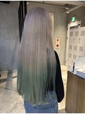 レディースロングダブルカラーグラデーションペールグリーン