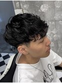 スパイキーショートブルーブラックフェザーパーマサーフカールR