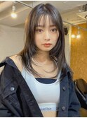 レイヤーカット シースルーバング  オリーブベージュ