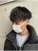 ツイストスパイラルパーマツーブロック刈り上げメンズマッシュ