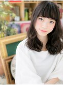 ダークアッシュくせ毛風カール韓国風セミディc5上尾20代30代40代