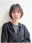 大人ショートボブ前髪ありひし形丸み丸顔面長絶壁K20240812