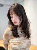 顔周りレイヤーロング前髪カットおくれ毛グレージュ_ba556623