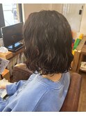 ウェーブパーマミディアムボブ20代30代40代50代　暗めカラー