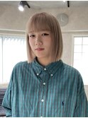 ダブルカラー＆ブリーチ/ミルクティーベージュ/ブロンドボブ