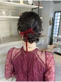 結婚式参列お呼ばれヘアセットシニヨンヘアアレンジ