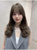 ワインレッドハッシュカットレイヤーセミロングレイヤー