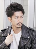 ビジネス束感ショートアップバング波巻きツーブロックマッシュ