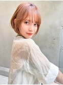 mowen 南堀江　ボブ×ピンクブラウン×艶髪×セミウェット